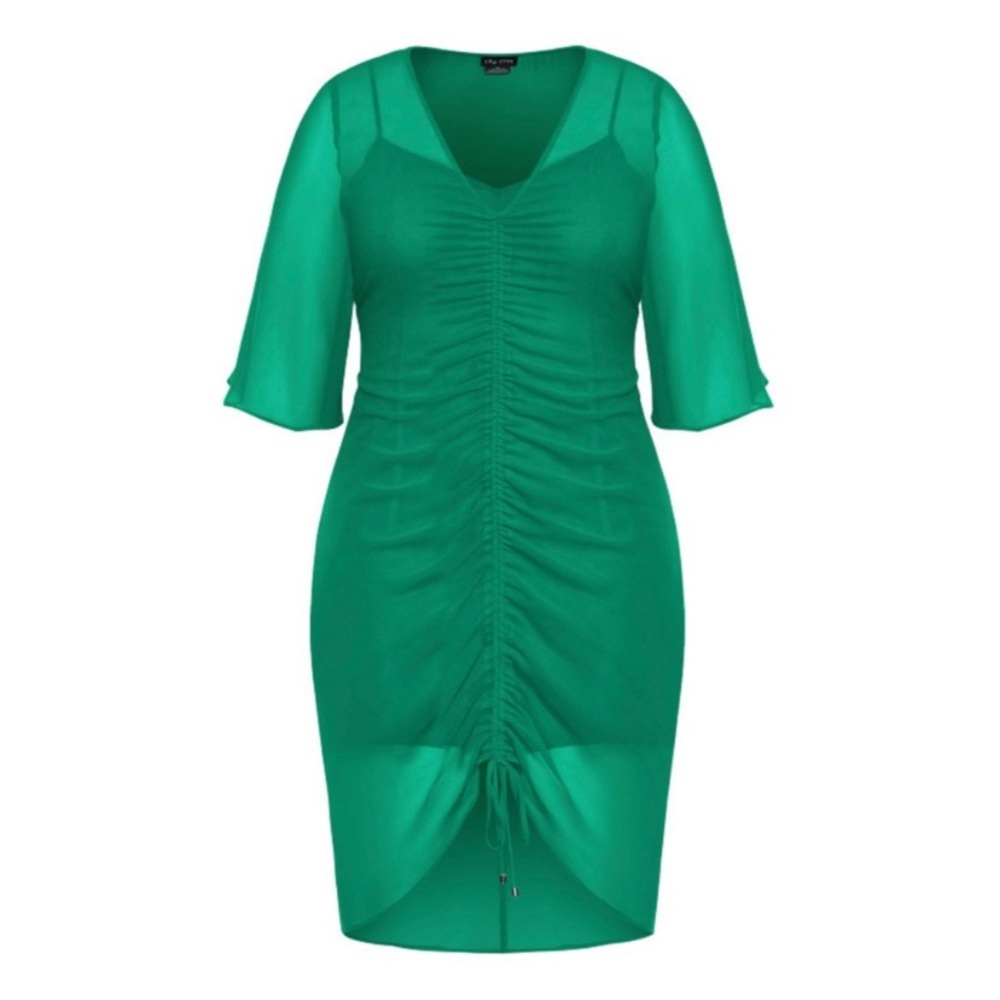 🛑SOLD City Chic Green Cinched Drawn Up Dress - Picture 3 of 11